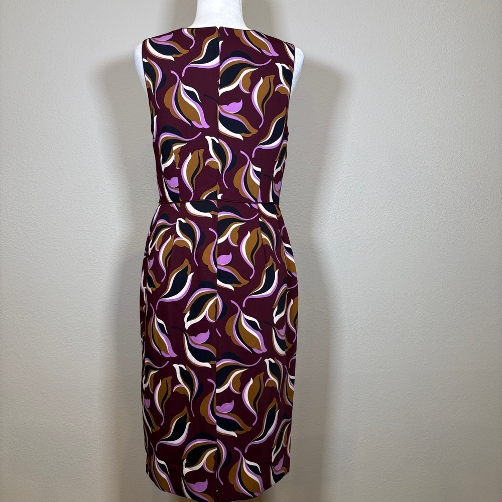 NWT Ann Taylor Dark Purple and Brown Patterned Sleeveless Sheath Dress Size 8 - Picture 3 of 7